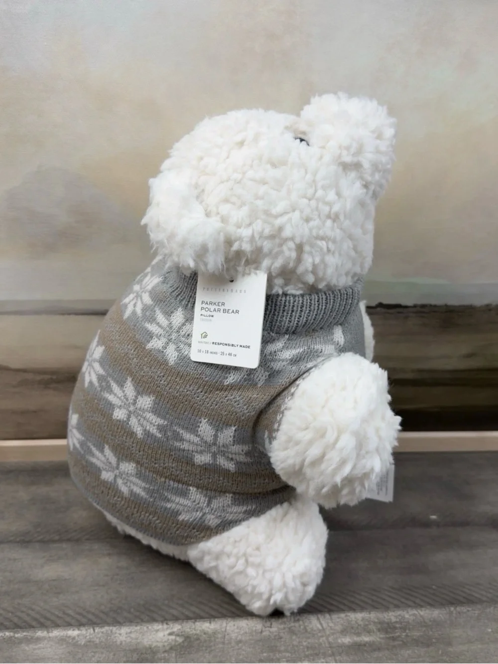 Pottery Barn Parker Polar Bear with Sweater Shaped Throw Pillow 10”x18” NWT